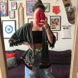 cherry paris | olive suedette fringe kimono